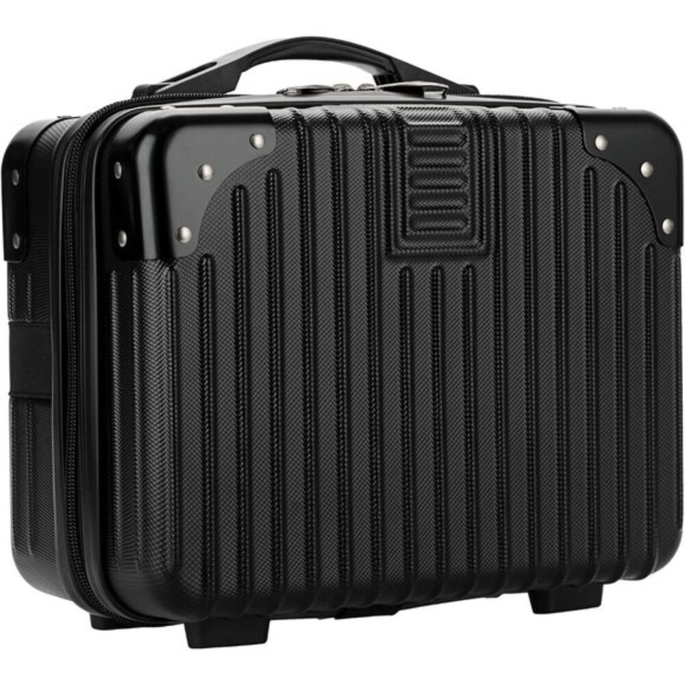 New Portable Hard Shell Makeup Case, Small Travel Cosmetic Luggage, Black ABS